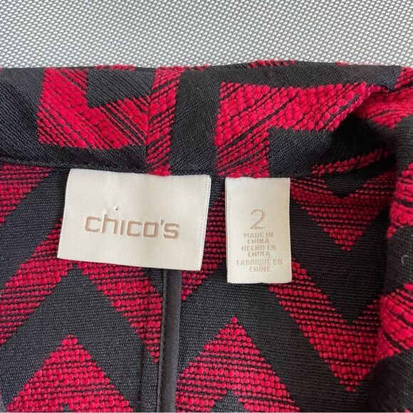 Chico’s Black & Red Chevron Moto Style Jacket Women’s Size Large (Chico’s 2) - Picture 4 of 11